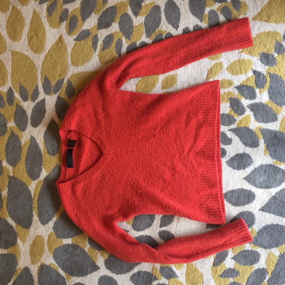 Orange Fuzzy V-Neck sweater